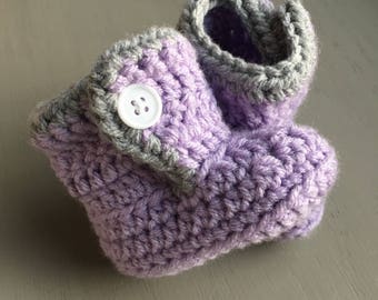 Handmade crochet adjustable baby booties with buttons. Newborn, 3-6 months or 6-12 months