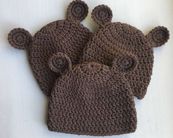 Handmade crochet bear hat for newborns, babies and toddlers
