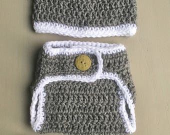 Crochet handmade bear hat, diaper cover and booties. Newborn, 3-6 month, 6-12 month, 1-3 years