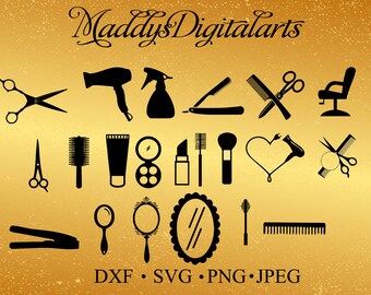 Hairdresser Svg Monogram Frames Svg Barber tools Silhouette, Hair salon Files Scissors, Brush, Comb Silhouette Cut files