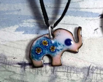 Elephant pendant , Murano millefiori glass on different colors  of  enamel base on copper  Choose your color with no extra waiting time