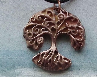 Unisex copper Yggdrasil pendant. the celtic tree of life, a black leather for men, women, teenager, children, in goldbronze too