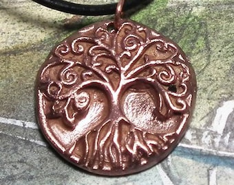 Little celtic unisex pendant-Yggdrasil the celts'tree of life, tree of the world, handmade in copper (also in white or goldy bronze)