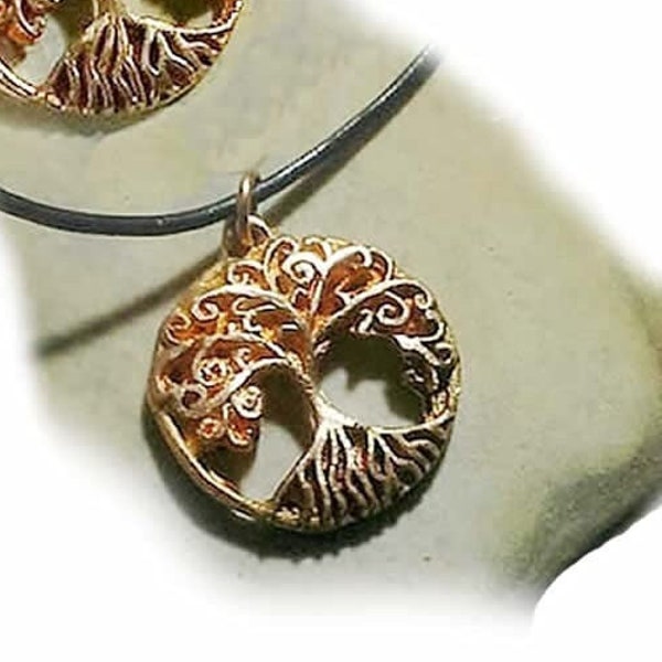 Goldbronze Yggdrasil Pendant Celtic Viking Wicca Tree of Life Unisex black Leather Cord Copper  possible for man woman teenager