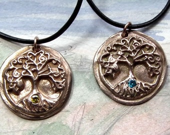 Unisex Pendant, Yggdrasil , Celtic Tree of life in goldbronze or copper + a Cubic Zirconia (choice of 5 colours)