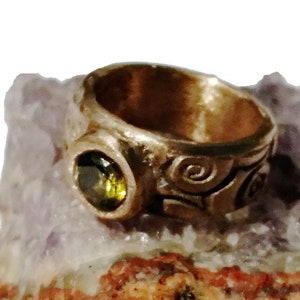 Unisex art-deco ring handmade in goldbronze 1 grün CZirconia, copper and 7 colors CZirconia & 2 colors corundum possible too image 1