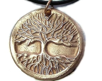 Goldbronze Yggdrasil Pendant Celtic Viking Wicca Tree of Life Unisex black Leather Cord Copper Silverbronze possible for man woman teenager