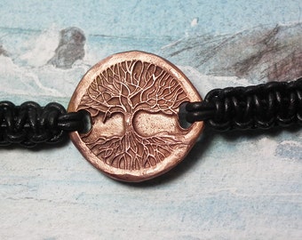 Yggdrasil Bracelet copper leather macrame celtic viking wicca tree of life unisex Goldbronze  possible for men women teenagers