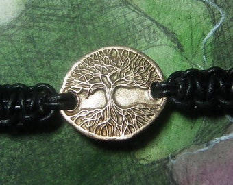 Bracelet goldbronze-silverbronze Yggdrasil leather macrame celtic viking wicca tree of life unisex Copper  possible for man woman teenager