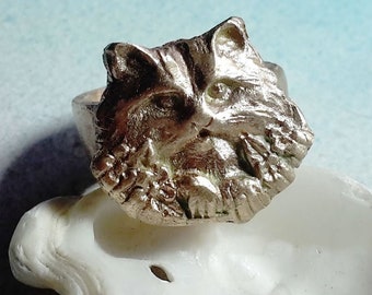 Bague tête de chat à poil long, Mainecoon/ Ragdoll/angora, faite main  en bronze couleur or ou en cuivre  bijou pour homme & femme