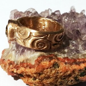 Unisex art-deco ring handmade in goldbronze 1 grün CZirconia, copper and 7 colors CZirconia & 2 colors corundum possible too image 3