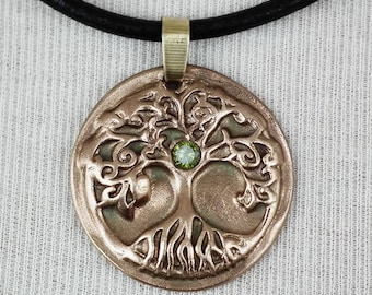 Unisex Pendant, Yggdrasil, Celtic Tree of life handmade in Goldbronze or copper  with a Cubic Zirconia (choice of  8 colours)