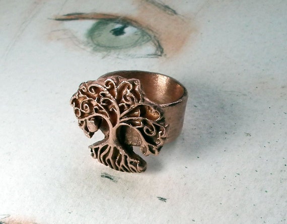 Bague Yggdrasil, arbre de vie celte, arbre des mondes en cuivre (aussi en bronze couleur argent ou en bronze couleur or)