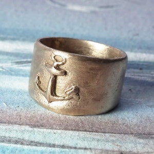 Navy/sailor's unisex ring in copper, goldy oder white bronze with an Anchor for man or woman Handmade in YOUR size image 5