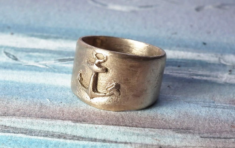 Navy/sailor's unisex ring in copper, goldy oder white bronze with an Anchor for man or woman Handmade in YOUR size image 5