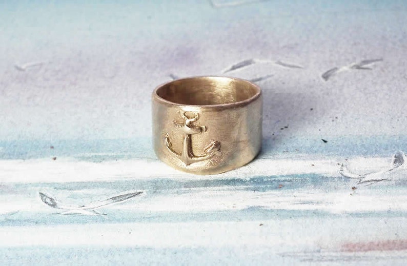 Navy/sailor's unisex ring in copper, goldy oder white bronze with an Anchor for man or woman Handmade in YOUR size image 1