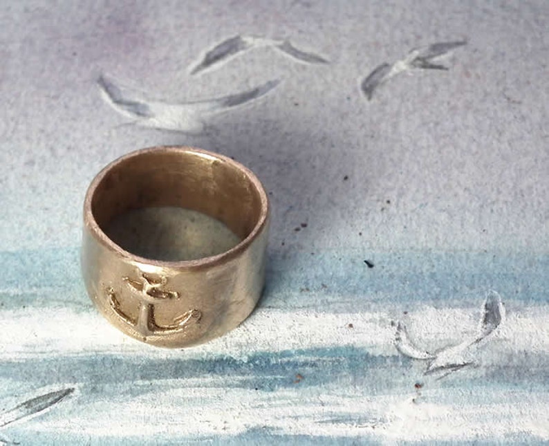 Navy/sailor's unisex ring in copper, goldy oder white bronze with an Anchor for man or woman Handmade in YOUR size image 3