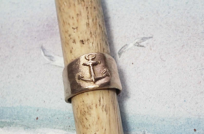 Navy/sailor's unisex ring in copper, goldy oder white bronze with an Anchor for man or woman Handmade in YOUR size image 2