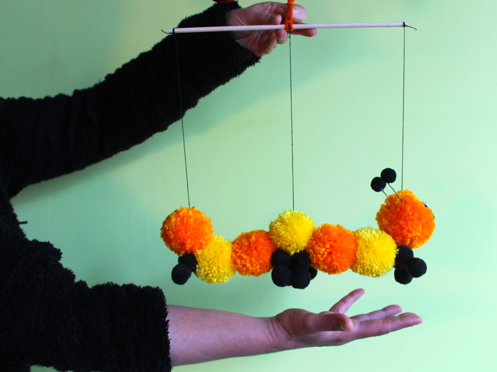 Puppet on three strings Pom poms animal Etsy