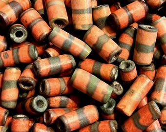 15 Small, Smooth, Tubular, Two-Tone Ceramic &quot;Quetzal&quot; Beads in 10 Color Combinations.