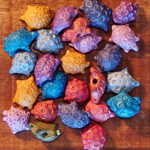 12 Hand-Made Ceramic Turtle Beads.