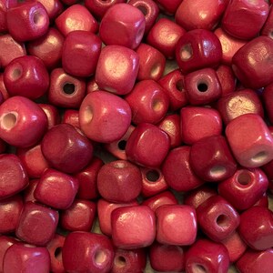 25 Hand-Made Ceramic Beads, small-medium, “cubes”, in Magenta Tones.