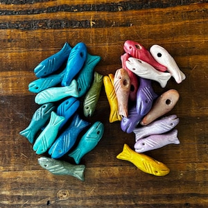12 Hand-Made Ceramic Fish Beads.