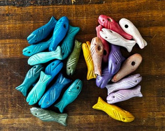 12 Hand-Made Ceramic Fish Beads.