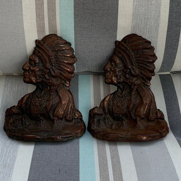 Indian Head Cast Iron Bookends Etsy Canada