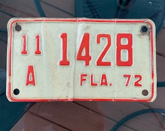 1972  Florida Motorcycle License Plate FLA Sunshine State Automobile Vehicle