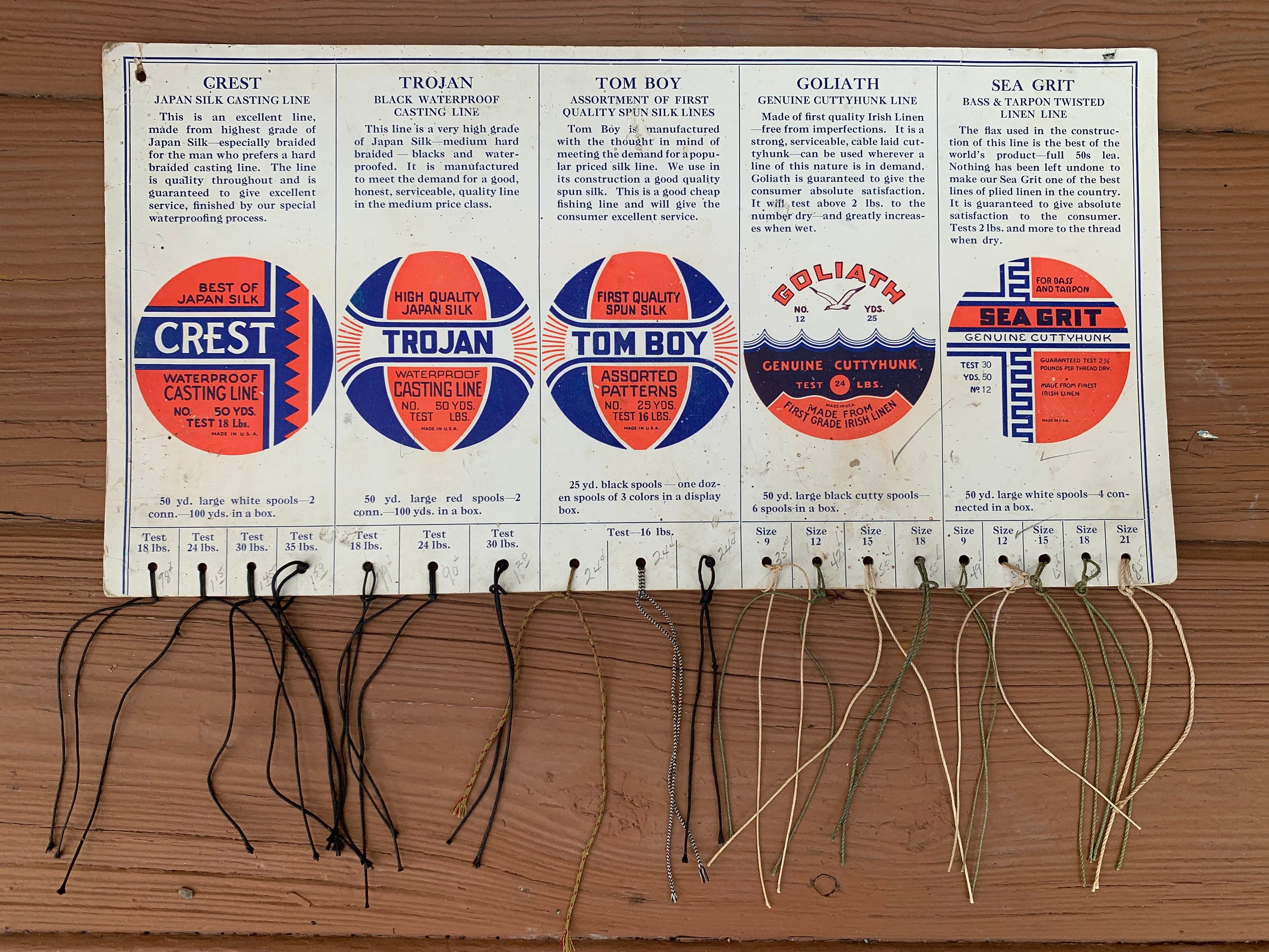 Vintage Fishing Line Spool Salesmans Display Cardboard