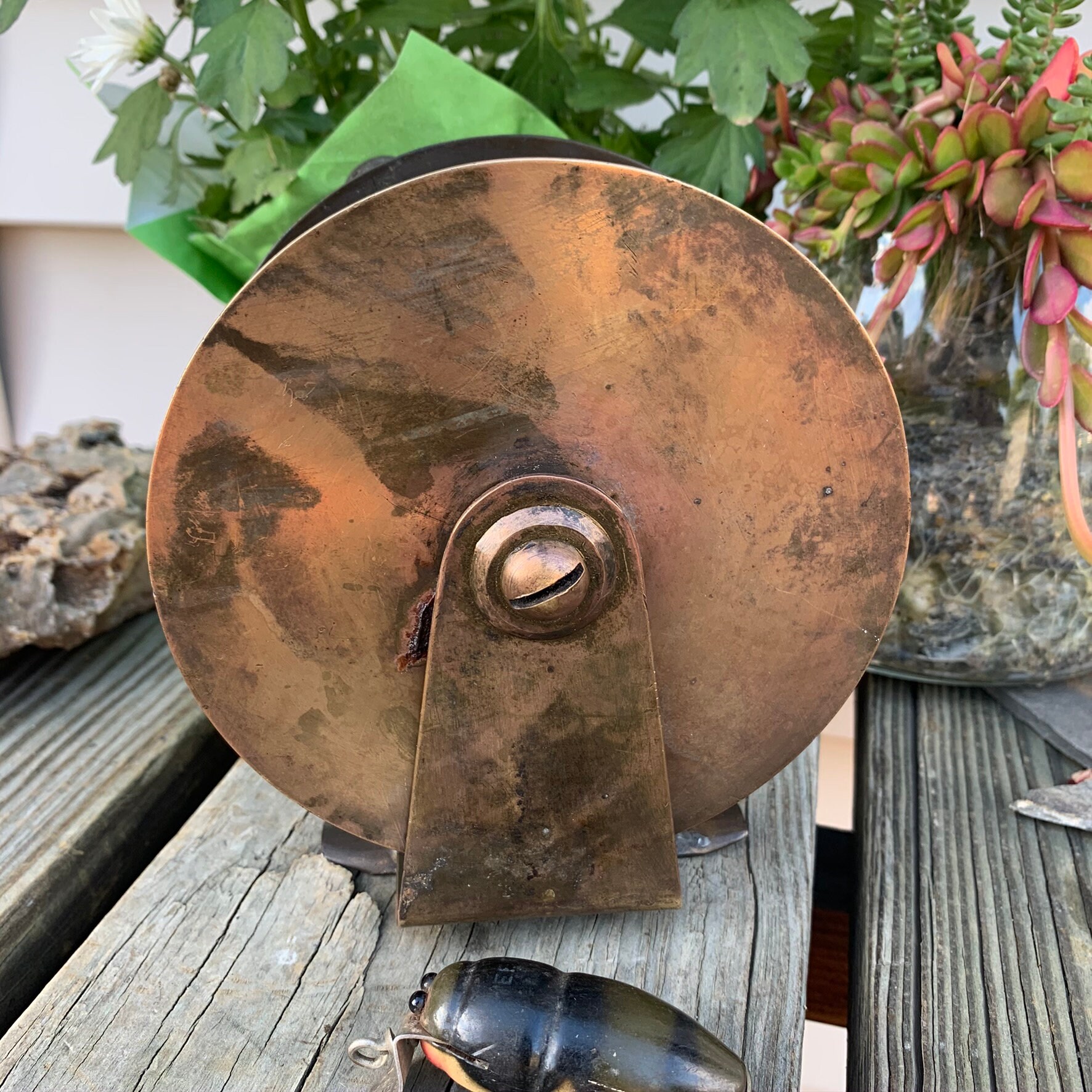Moulinet De Pêche Ancien En Laiton – Non Marqué – Fin 1800s Début 1900s – Vintage