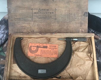 Micrometro Lufkin 7" n. 1927 in scatola di legno originale con chiave inglese e documenti vintage