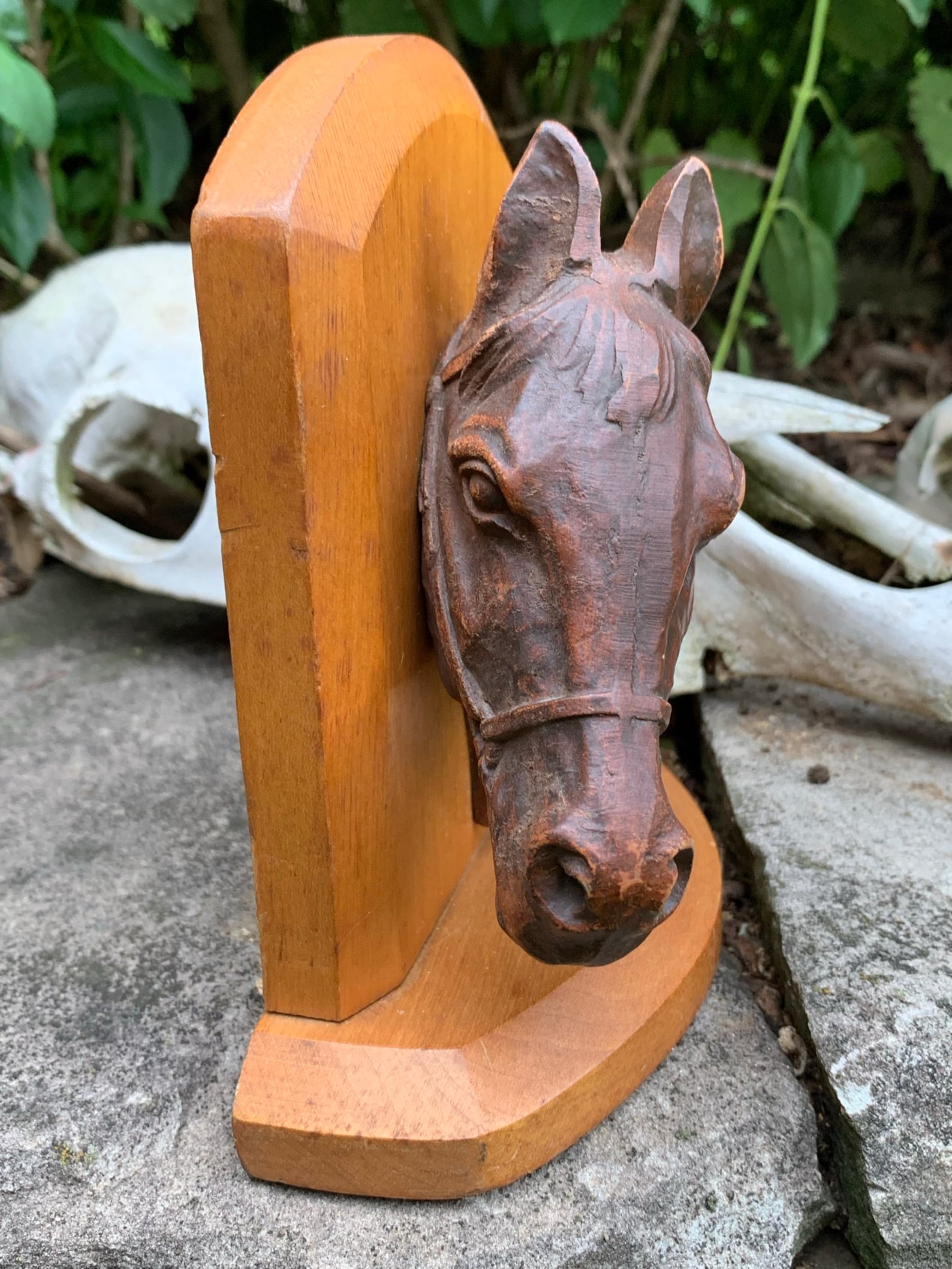 Vintage Horse Head Bookends Wood & Composite 1950s Etsy