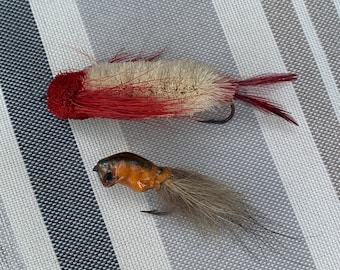 2 Bug Bass Fly Fishing Lures Hand Tied Vintage Early Hair Bug