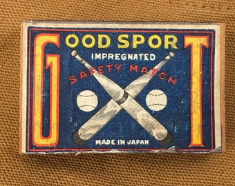 Good Sport Japanese Safety Match Box Art Cricket Bat Ball Graphics Vintage Nice!