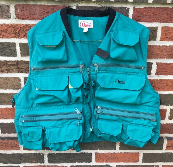 Vintage Orvis Fishing Vest 31 Pocket Teal Khaki XL