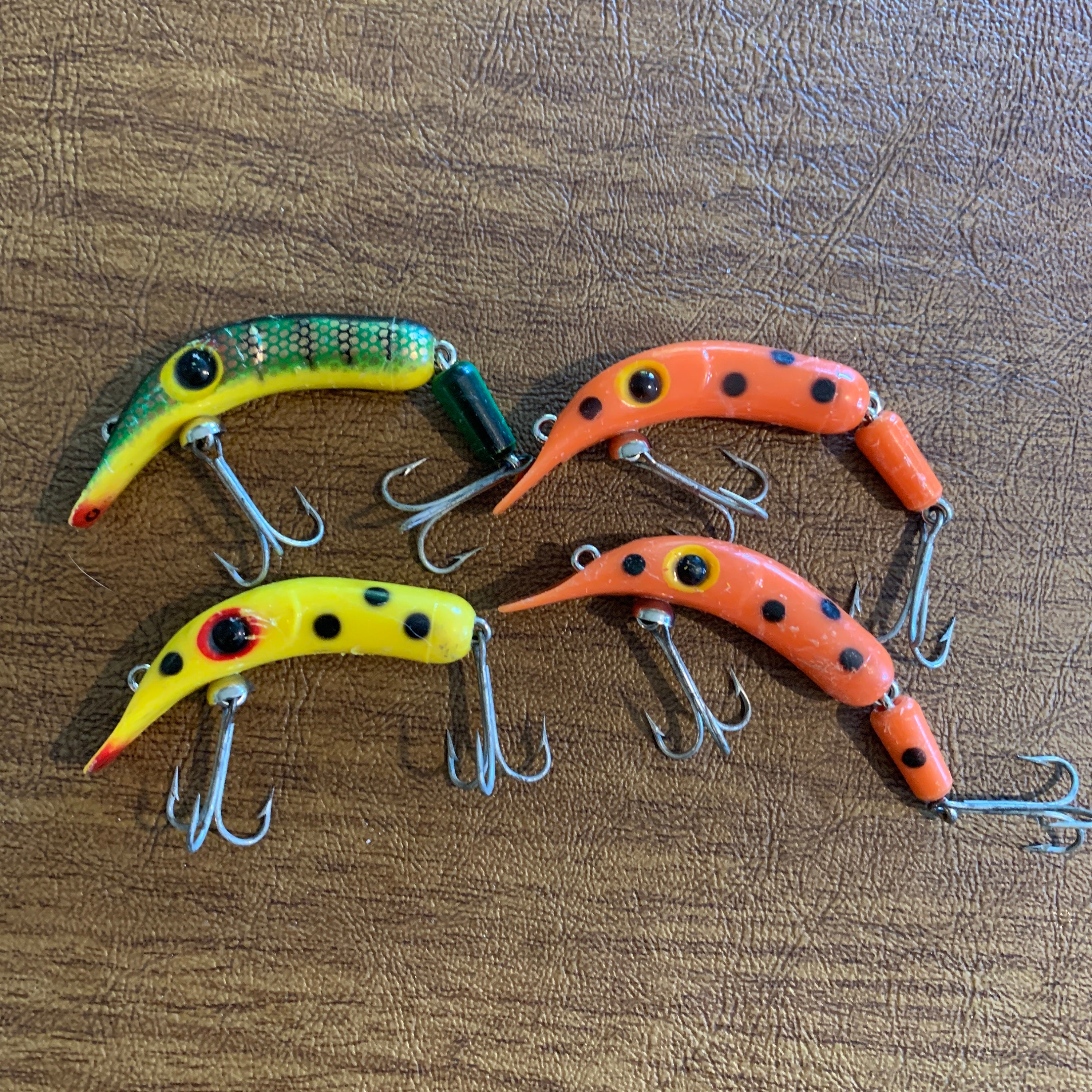 4 Beno Lures Orange Perch and Yellow Spotted Nice! Vintage