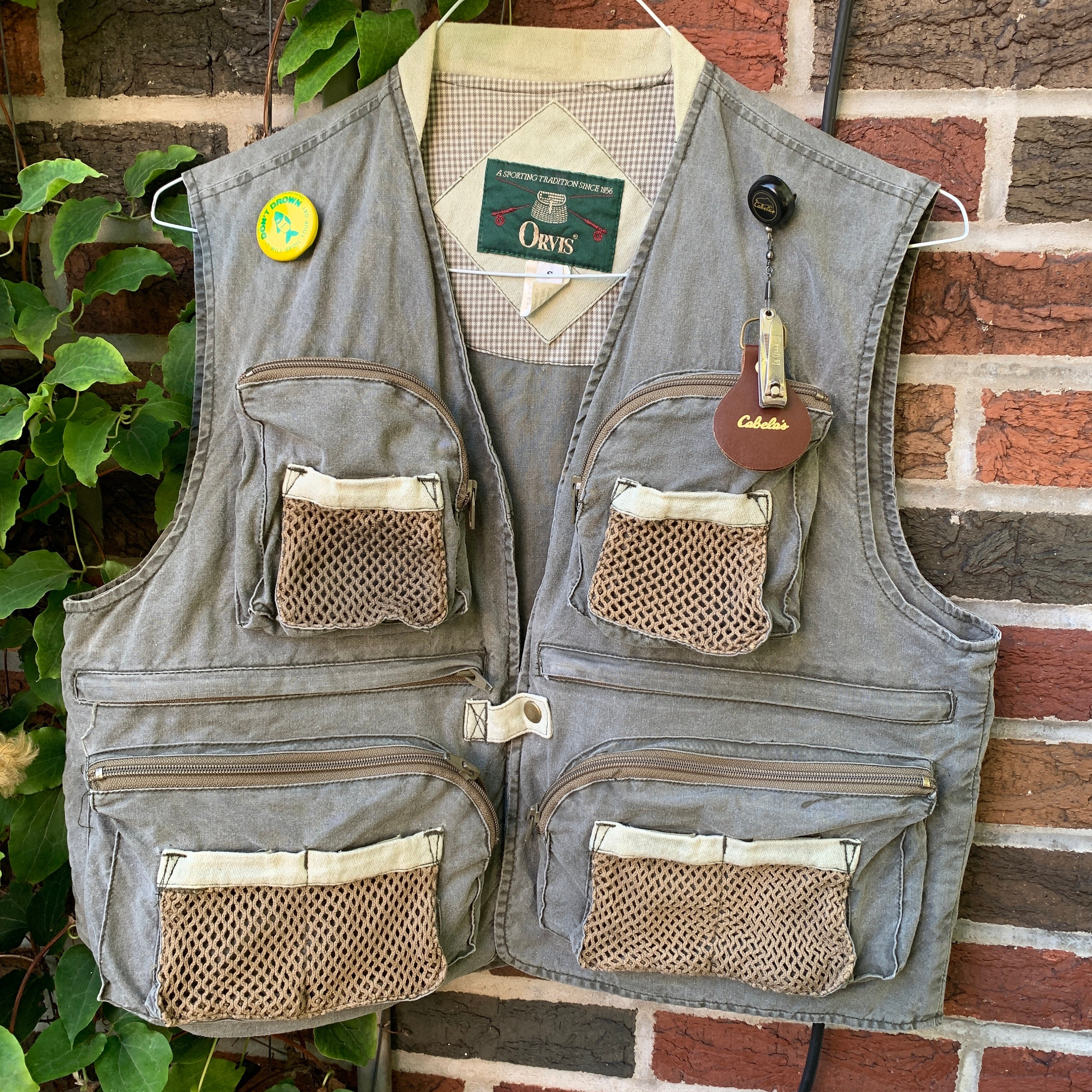 Orvis Fishing Vest Small 20 Pocket Khaki Brown/ Gray Nice Vintage 