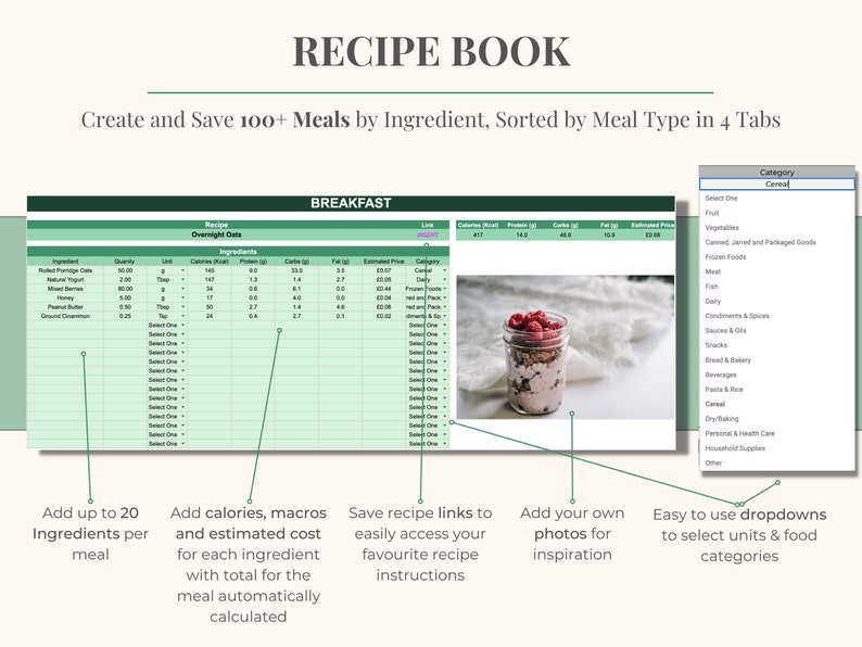 Ultimate Weekly Meal Plan Template Google Sheets | Digital Food Prep ...
