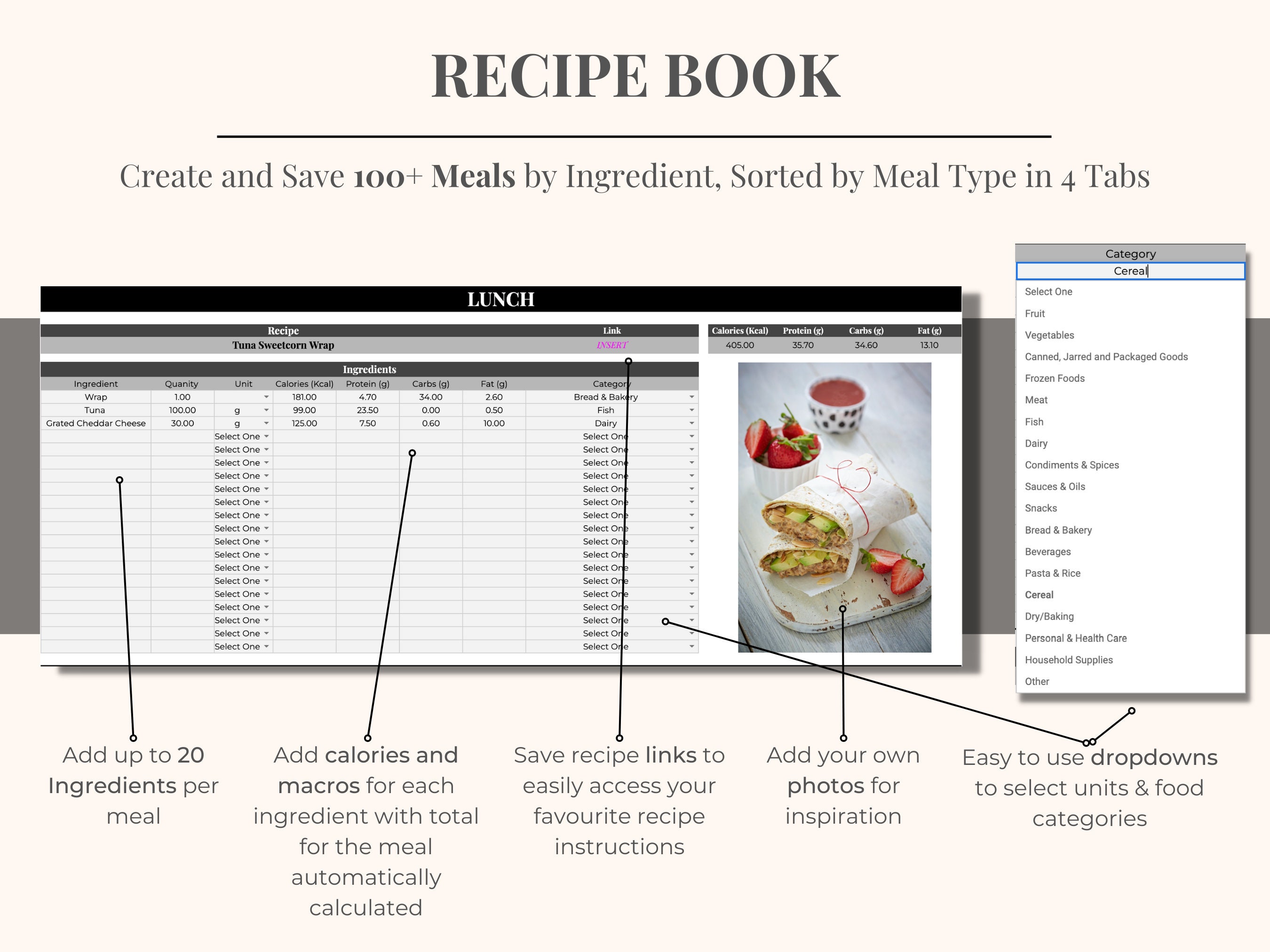 Calorie & Macro Tracker Meal Planner With Grocery List | Calorie ...