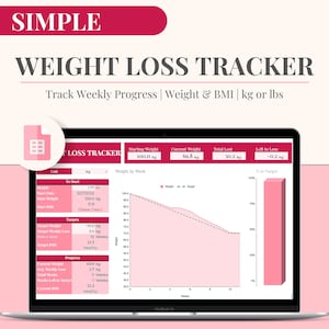 Einfacher Weight Loss Tracker Rosa | Google Sheets Vorlage | Abnehmen Dashboard | Wöchentlicher BMI & Gewicht-Tracker