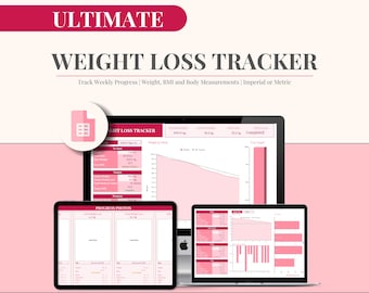 Ultimate Digital Weight Loss Tracker - Weight Loss Planner, Google Sheets Template, Body Measurement Tracker + Charts, Weekly & Daily, Pink