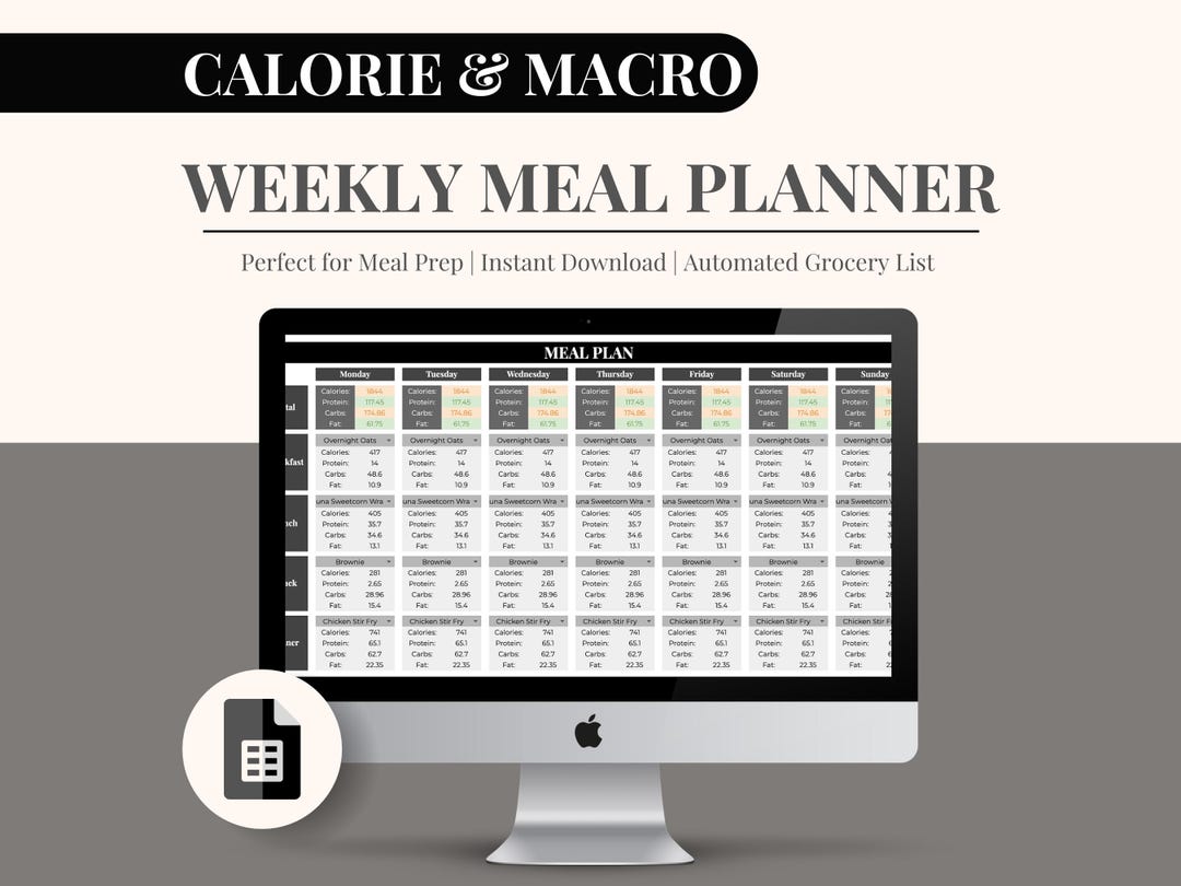 Calorie & Macro Tracker Meal Planner With Grocery List | Calorie ...