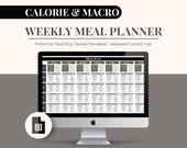 Calorie & Macro Tracker Meal Planner with Grocery List | Calorie Calculator | Weekly Meal Prep Template Google Sheets | Diet Plan | Black