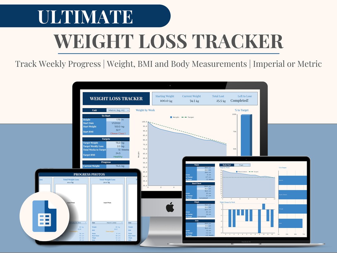 Ultimate Digital Weight Loss Tracker Weight Loss Planner, Google Sheets