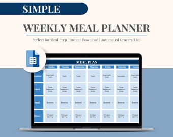 Weekly Meal Planner with Grocery List | Digital Meal Plan Template Google Sheets | Food Prep Planner Spreadsheet | Automated | Pink