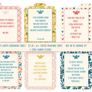 Tarjetas de diario imprimibles digitales, citas de autoestima, tarjetas de diario de autoestima, papel estampado, tarjetas de diario digital,