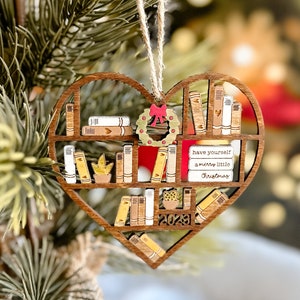 Book Christmas Ornament, Heart Bookcase Ornament, Book Lovers Ornament, Book Ornament, Book Related, Book Lover Ornament, Hand Painted Gift image 2
