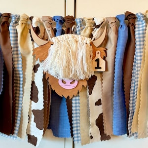 Highland Cow high chair banner, Cute Highland Cow Banner, Cow high chair banner, 1st Birthday banner, First birthday Decor, Farm Birthday